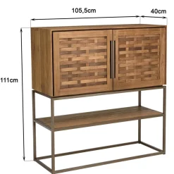 Macabane Buffet 2 portes, 2 étagères amovible en bois de teck recyclé et acier New