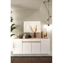 3S. x Home Buffet 4 portes 1 tiroir blanc laqué chene Hot