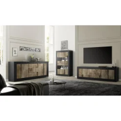 3S. x Home Buffet 2 portes 3 tiroirs bicolore effet bois New