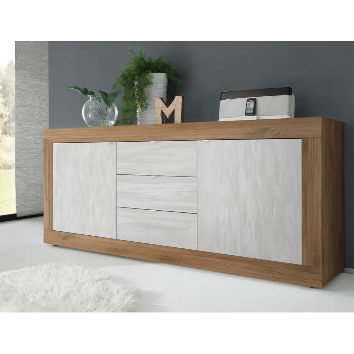 3S. x Home Buffet 2 portes 3 tiroirs en panneaux de particules Sale