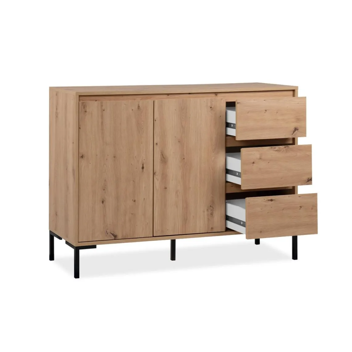 Calicosy Buffet 2 portes 3 tiroirs et 1 étagère PLOCK Beige Outlet