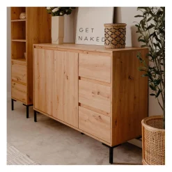 Calicosy Buffet 2 portes 3 tiroirs et 1 étagère PLOCK Beige Outlet