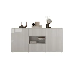 3S. x Home Buffet 2 portes 2 tiroirs RIO blanc laqué brillant Outlet