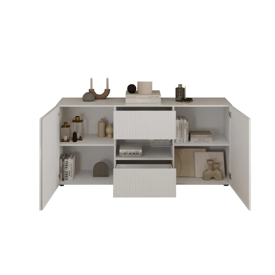 3S. x Home Buffet 2 portes 2 tiroirs RIO blanc laqué brillant Outlet