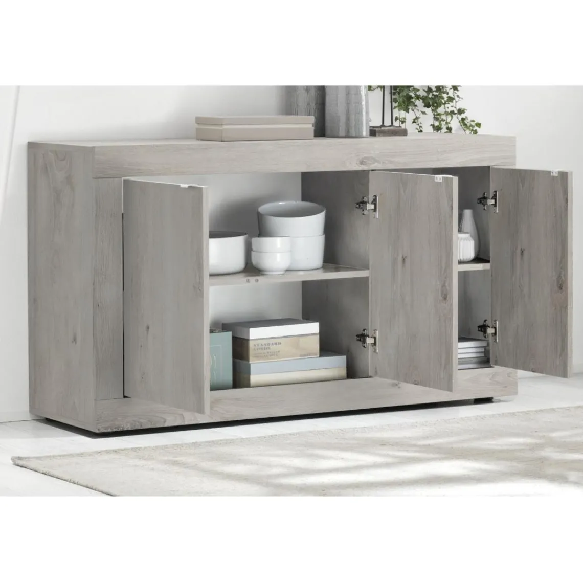 3S. x Home Buffet 3 portes BASIC décor chene pin Discount