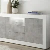 3S. x Home Buffet 2 portes battantes et 2 tiroirs URBINO blanc laqué et ciment Sale