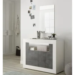3S. x Home Buffet 2 portes battantes URBINO blanc laqué et oxyde Sale