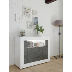 3S. x Home Buffet 2 portes battantes URBINO blanc laqué et oxyde Sale