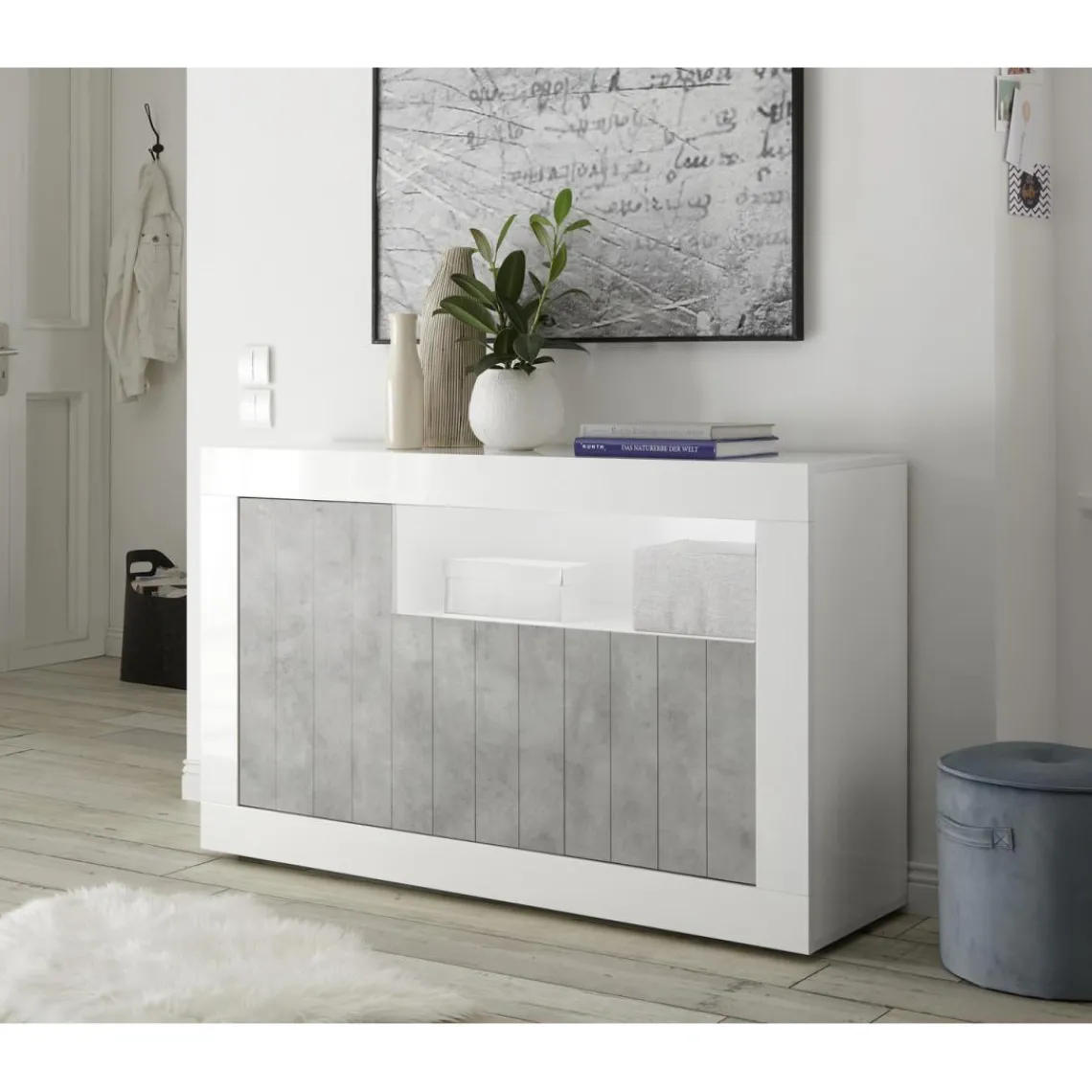 3S. x Home Buffet 3 portes battantes URBINO blanc laqué et cement Sale