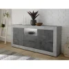 3S. x Home Buffet 2 portes battantes et 2 tiroirs URBINO cement et oxyde Outlet