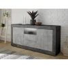 3S. x Home Buffet 2 portes battantes et 2 tiroirs URBINO oxyde et cement New