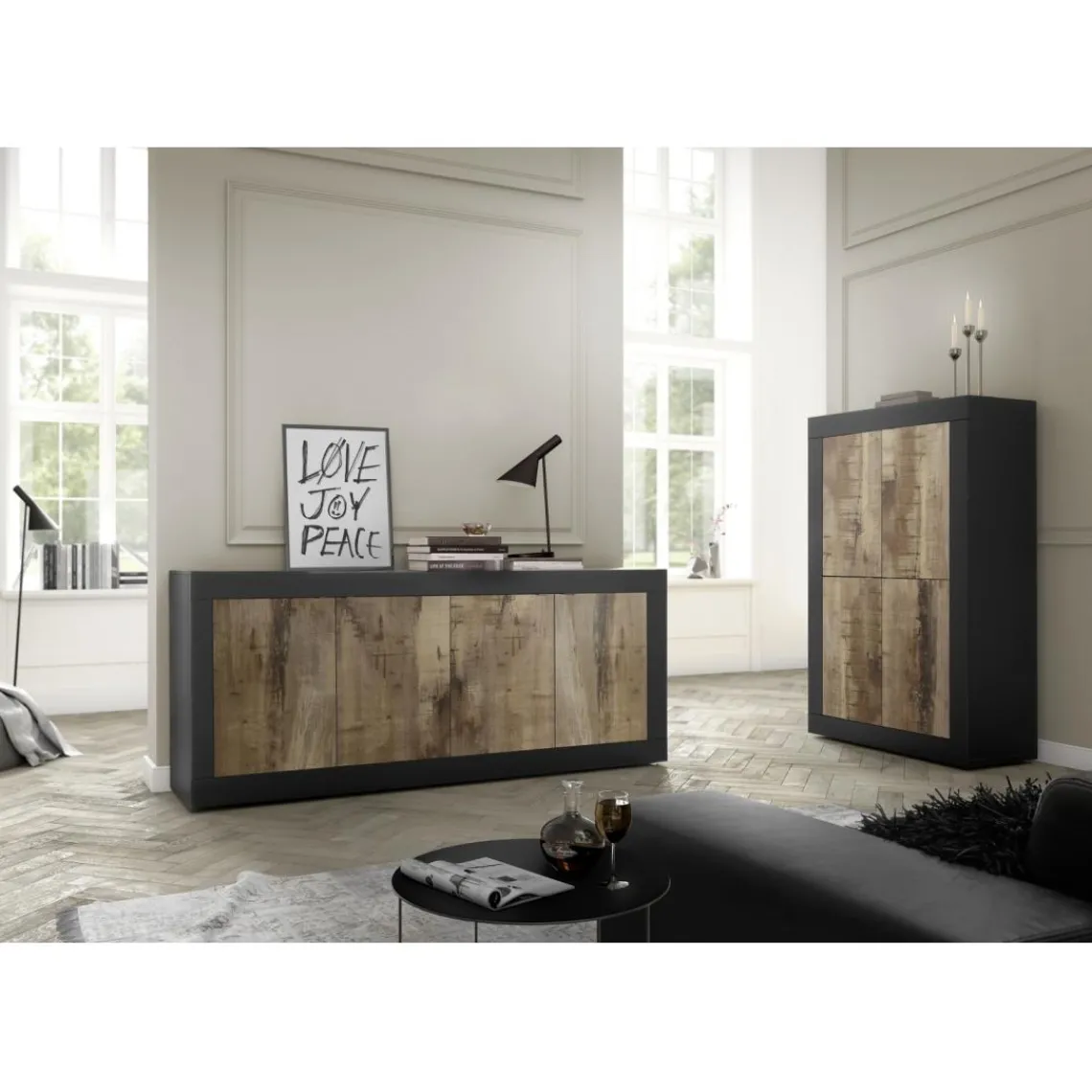 3S. x Home Buffet 4 portes Bicolore effet bois Best
