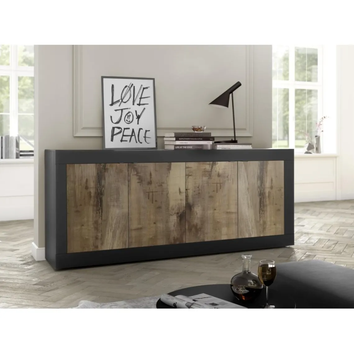 3S. x Home Buffet 4 portes Bicolore effet bois Best