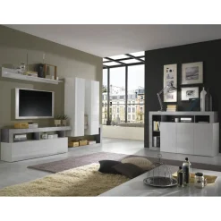 3S. x Home Buffet 3 portes blanc lacqué brillant béton Hot