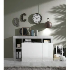 3S. x Home Buffet 3 portes blanc lacqué brillant béton Hot