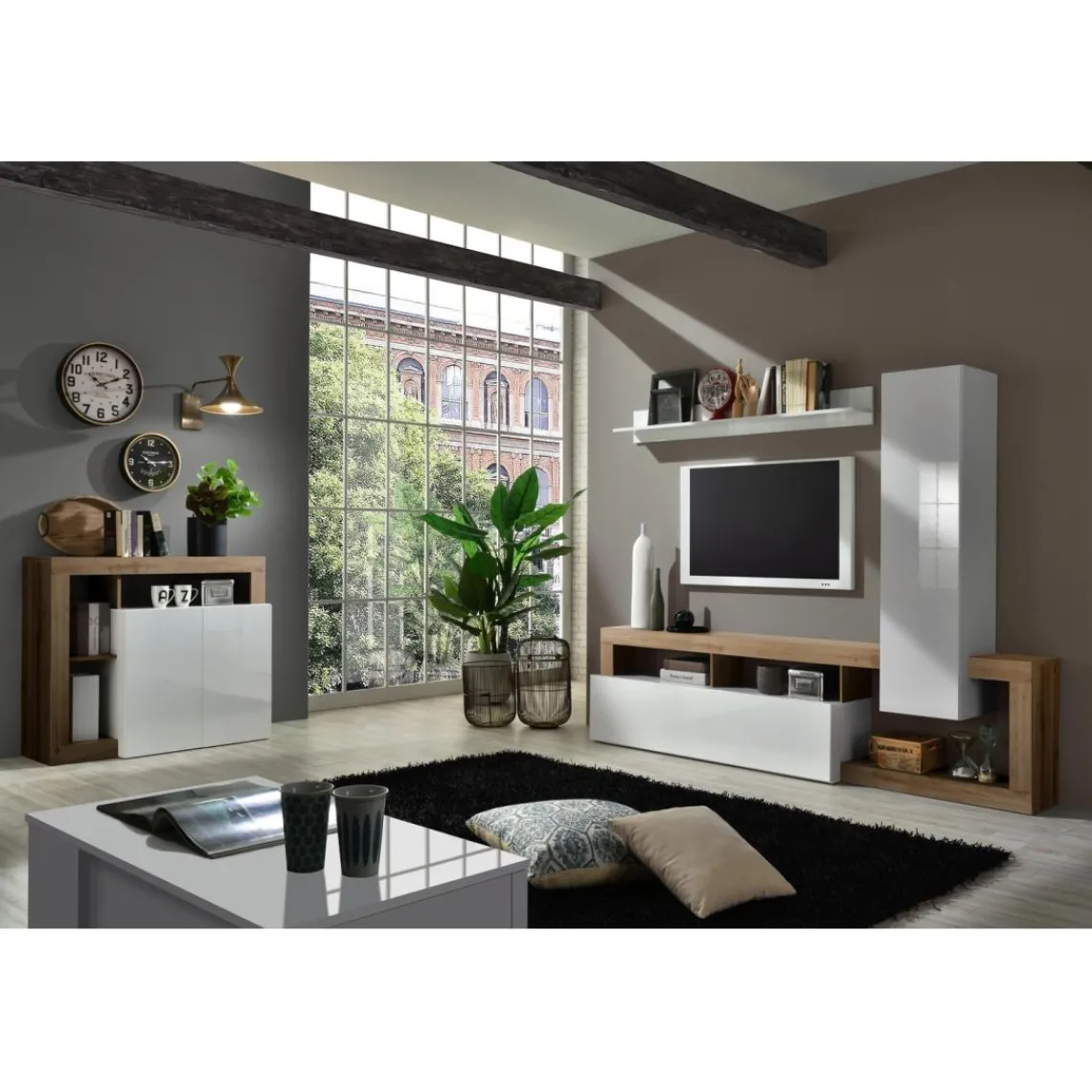 3S. x Home Buffet 2 portes blanc lacqué brillant Clearance