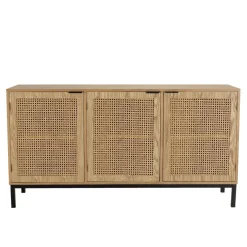 Macabane Buffet 3 portes cannage naturel pieds métal noir MARCEAU Sale