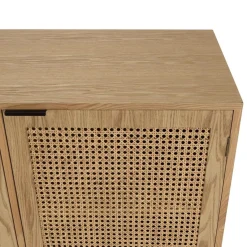 Macabane Buffet 3 portes cannage naturel pieds métal noir MARCEAU Sale