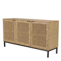 Macabane Buffet 3 portes cannage naturel pieds métal noir MARCEAU Sale