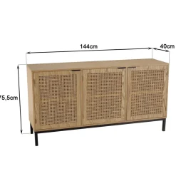 Macabane Buffet 3 portes cannage naturel pieds métal noir MARCEAU Sale
