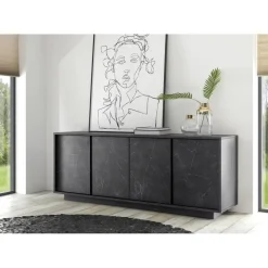 3S. x Home Buffet 4 portes CARRARA décor marbre noir Best