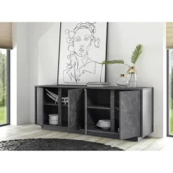 3S. x Home Buffet 4 portes CARRARA décor marbre noir Best