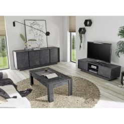 3S. x Home Buffet 4 portes CARRARA décor marbre noir Best