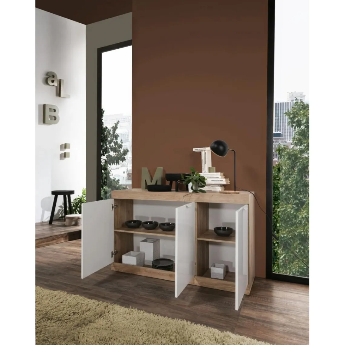 3S. x Home Buffet 3 portes chene cadiz blanc Discount