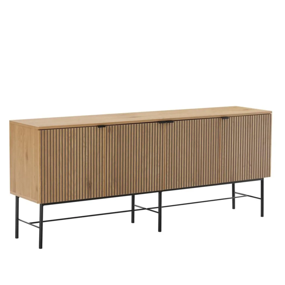 Macabane Buffet 4 portes décor effet bois rainuré noir et naturel SCOTT Sale