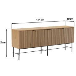 Macabane Buffet 4 portes décor effet bois rainuré noir et naturel SCOTT Sale