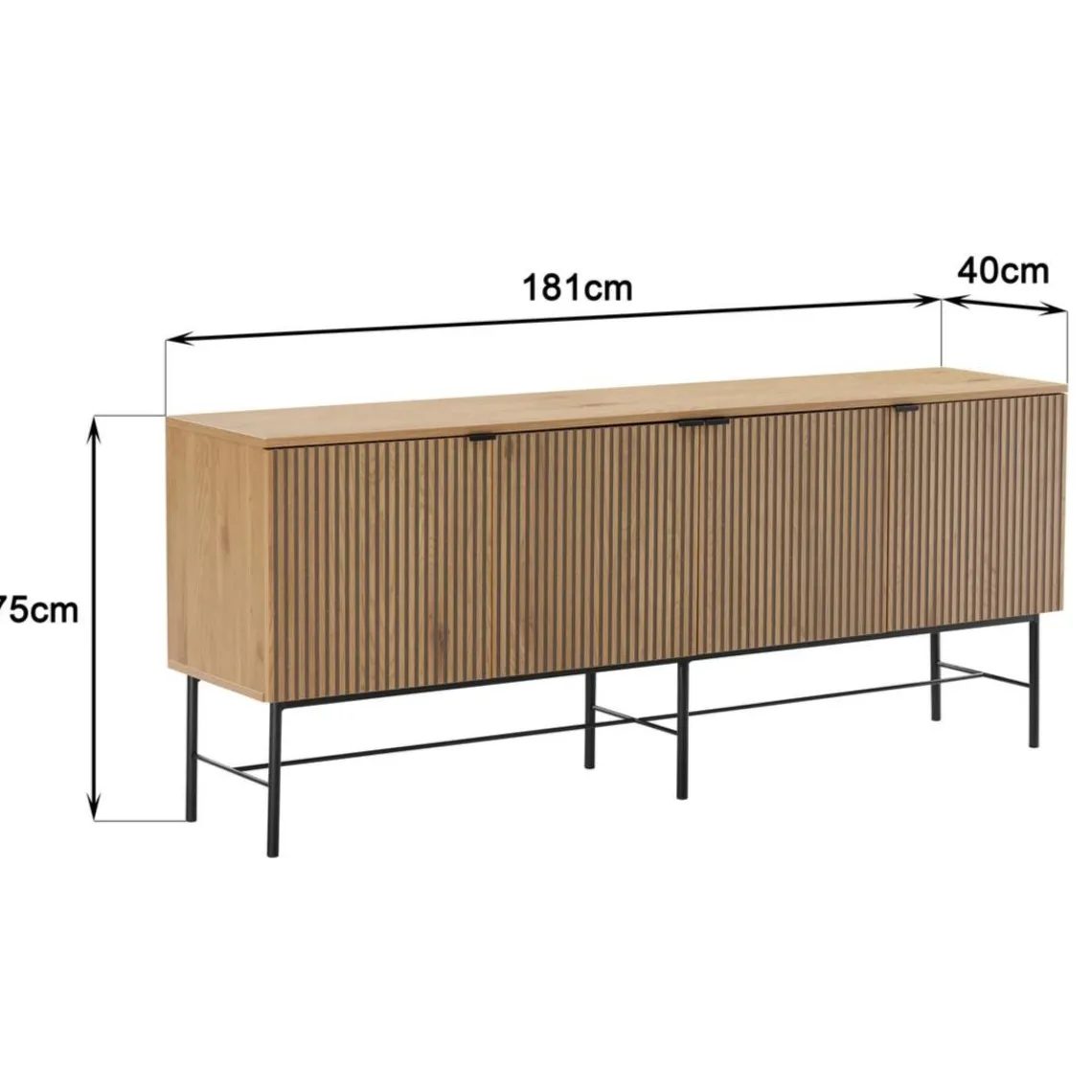 Macabane Buffet 4 portes décor effet bois rainuré noir et naturel SCOTT Sale