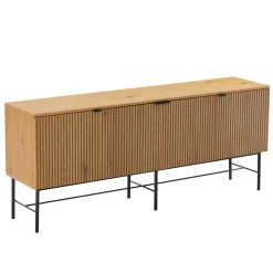 Macabane Buffet 4 portes décor effet bois rainuré noir et naturel SCOTT Sale