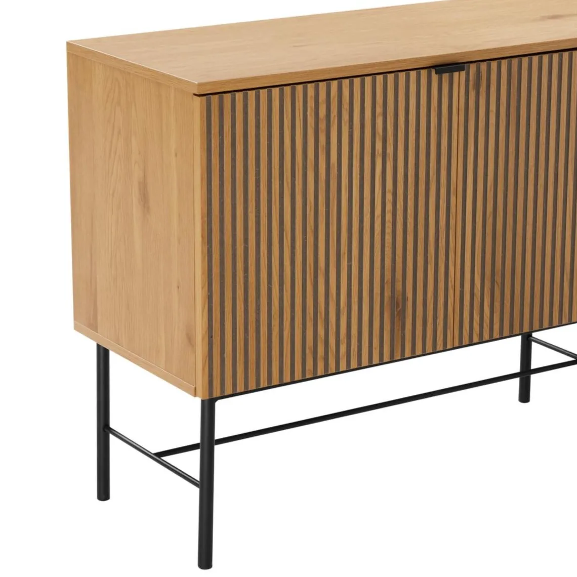 Macabane Buffet 4 portes décor effet bois rainuré noir et naturel SCOTT Sale