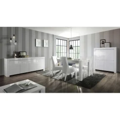 3S. x Home Buffet 4 portes en bois AMALFI laqué blanc brillant Clearance