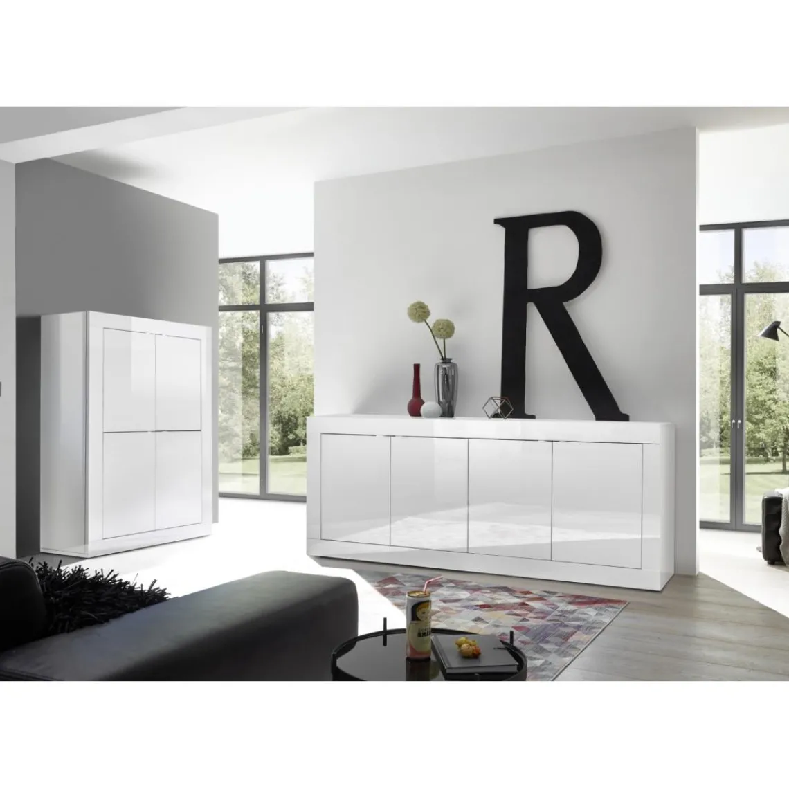 3S. x Home Buffet 4 portes en bois BASIC laqué blanc brillant Outlet