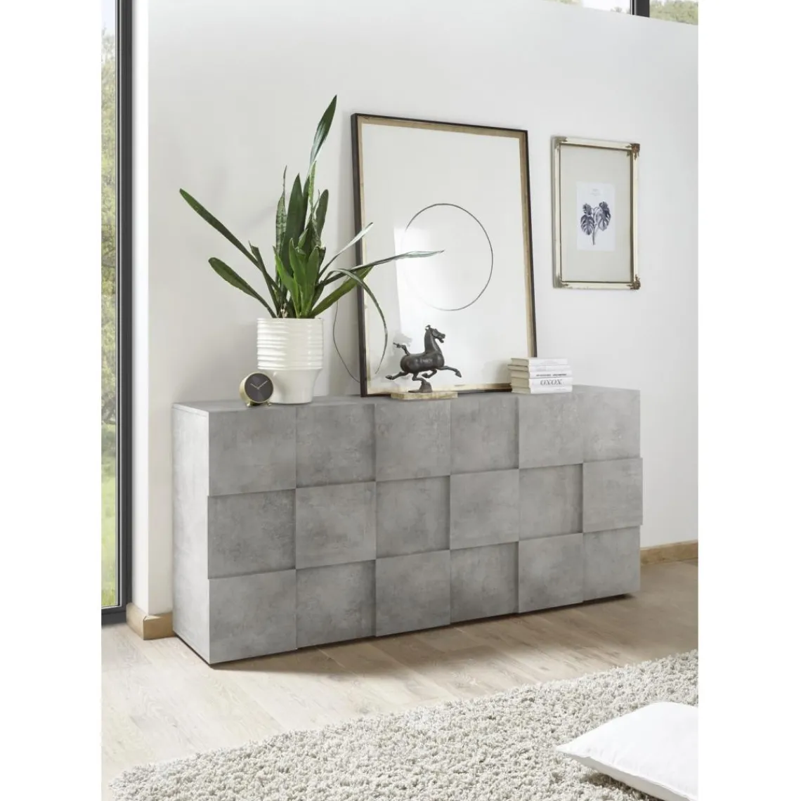 3S. x Home Buffet 3 portes en bois DAMA décor beton New