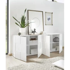 3S. x Home Buffet 4 portes en bois DAMA laqué blanc brillant Best