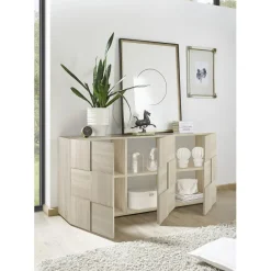 3S. x Home Buffet 3 portes en bois DAMA décor chêne samoa Discount