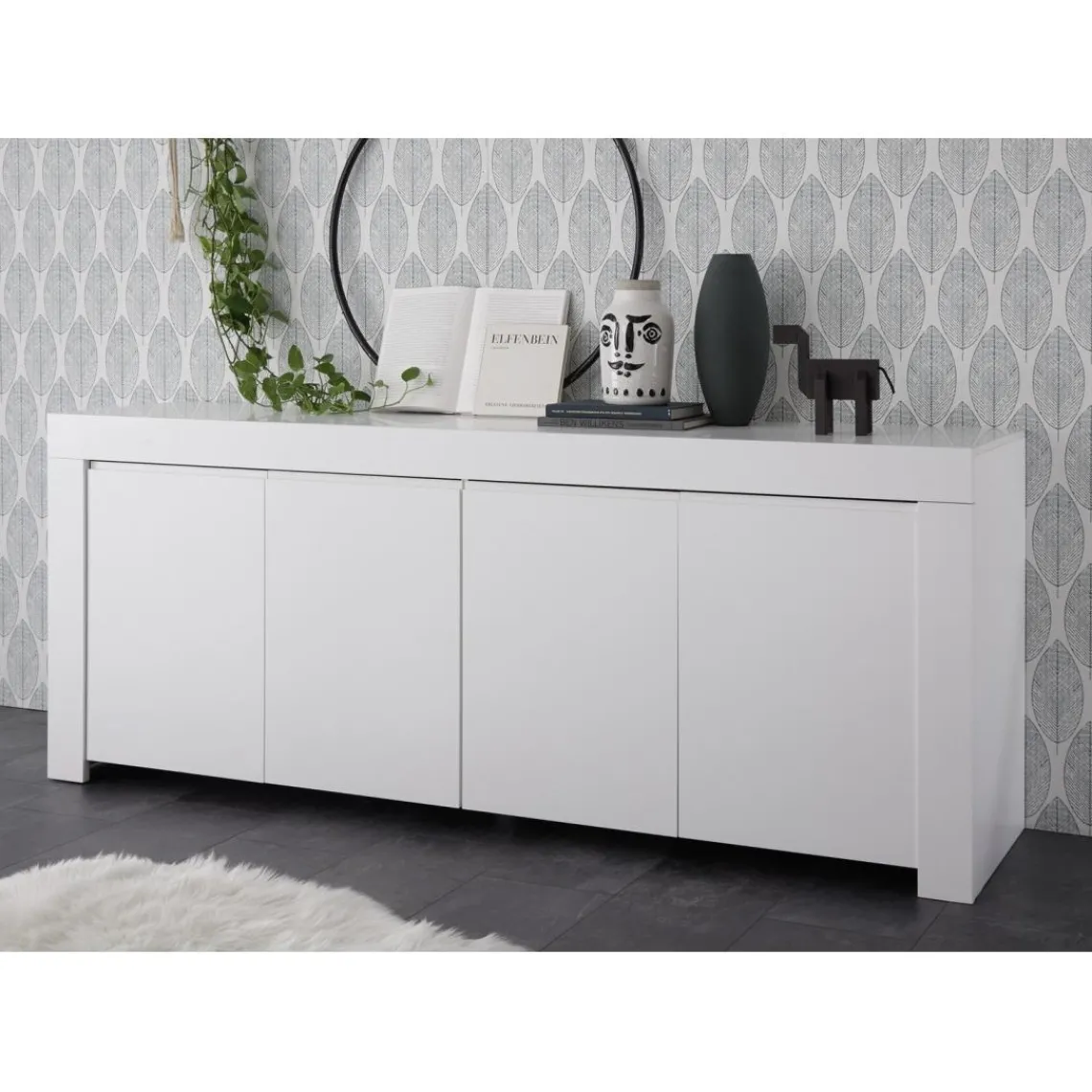 3S. x Home Buffet 4 portes en bois FIRENZE blanc opaque Hot