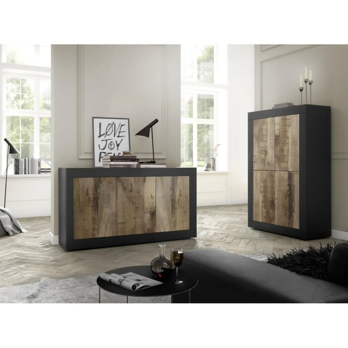 3S. x Home Buffet 3 portes en panneaux de particules bicolore