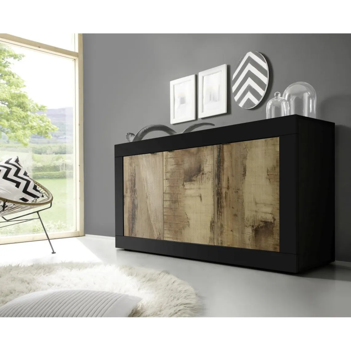 3S. x Home Buffet 3 portes en panneaux de particules bicolore