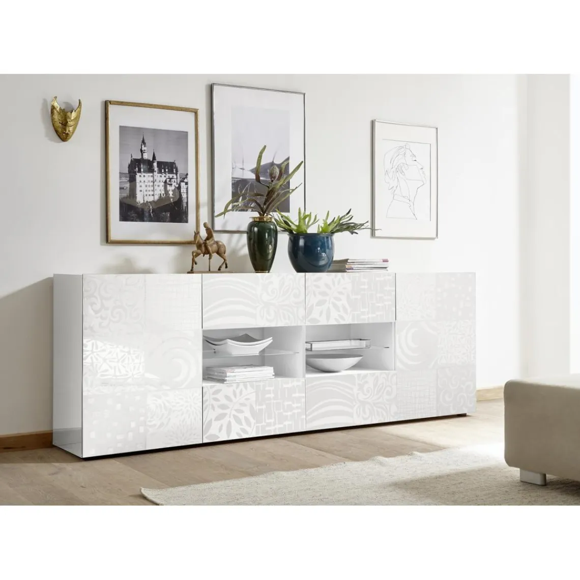 3S. x Home Buffet 2 portes et 4 tiroirs MIRO laqué blanc brillant Online