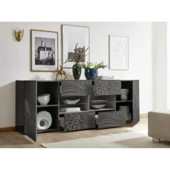 3S. x Home Buffet 2 portes et 4 tiroirs MIRO laqué gris brillant Online