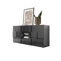 3S. x Home Buffet 2 portes et 2 tiroirs DAMA laqué anthracite brillant