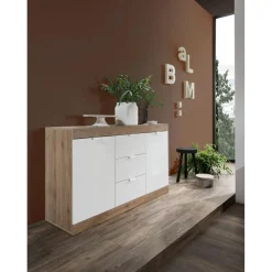 3S. x Home Buffet 2 portes et 3 tiroirs chene cadiz blanc Best
