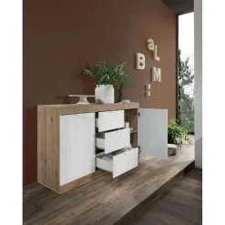3S. x Home Buffet 2 portes et 3 tiroirs chene cadiz blanc Best
