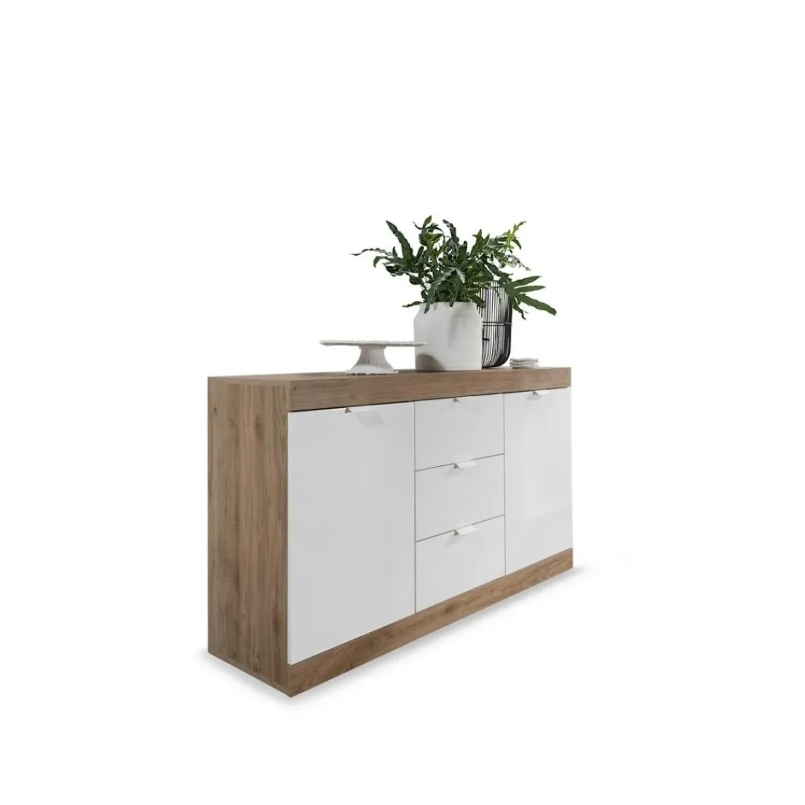 3S. x Home Buffet 2 portes et 3 tiroirs chene cadiz blanc Best