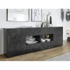 3S. x Home Buffet 2 portes et 4 tiroirs PRISMA laqué anthracite brillant New