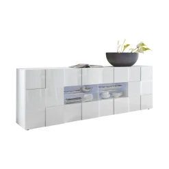 3S. x Home Buffet 2 portes et 4 tiroirs DAMA laqué blanc brillant Discount