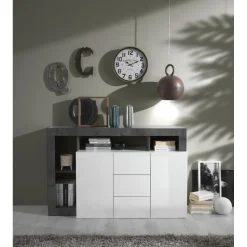 3S. x Home Buffet 2 portes et 3 tiroirs HAMBURG laqué blanc et oxyde Online